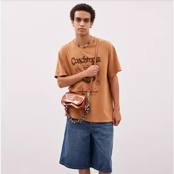 COACH Mini Wavy Dinky Bag In Crinkle Patent Coachtopia Leather Crossbody Amber - Picture 8 of 12